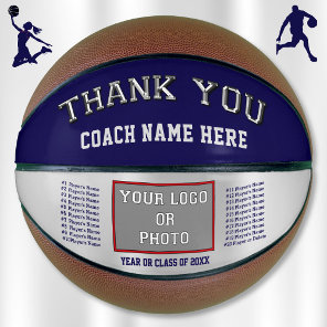 Navy and Silver, Personalized Basketball for Coach