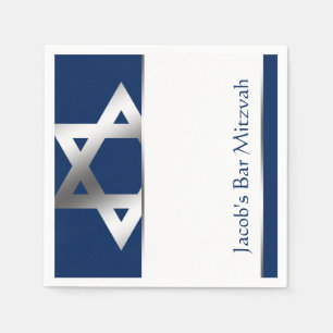 Navy and Silver Star of David Bar Mitzvah Napkins