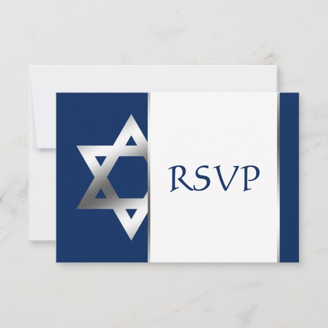 Navy and Silver Star of David Bar Mitzvah RSVP (Front)