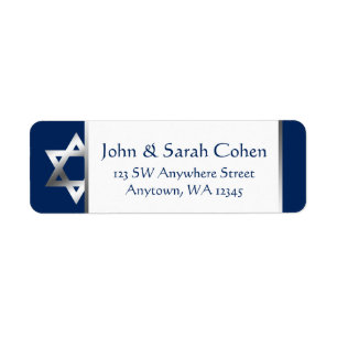 Navy and Silver Star of David Return Address Label