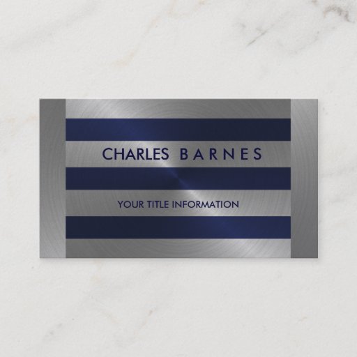 Customizable Navy and Silver Stripe Business Card