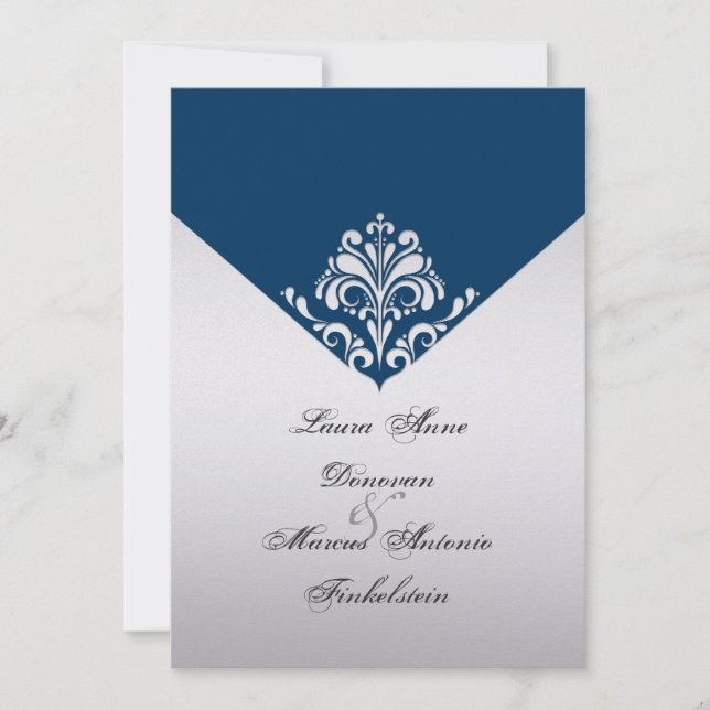 Navy and Silver Swirls After Wedding Celebration Invitation (Front)