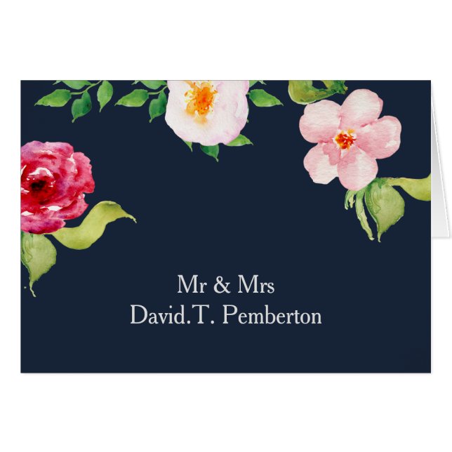 navy and silver watercolor flowers wedding (Front Horizontal)