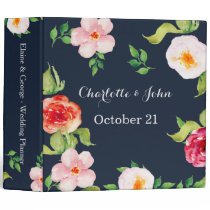 navy and silver watercolor flowers wedding 3 ring binder