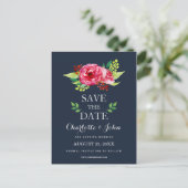 navy and silver watercolor flowers wedding announcement postcard (Standing Front)