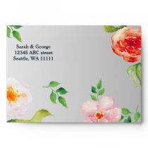 navy and silver watercolor flowers wedding envelope