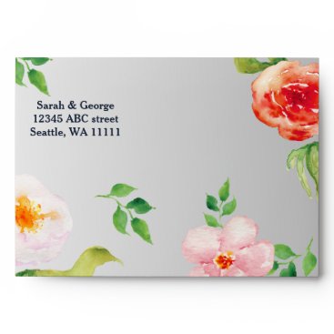 navy and silver watercolor flowers wedding envelope