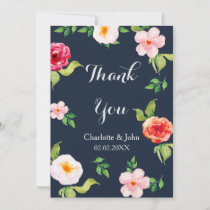 navy and silver watercolor flowers wedding invitation
