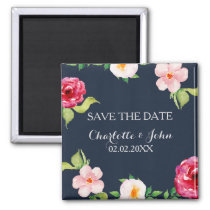 navy and silver watercolor flowers wedding magnet