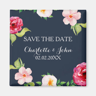 navy and silver watercolor flowers wedding magnet