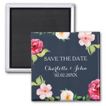 navy and silver watercolor flowers wedding magnet