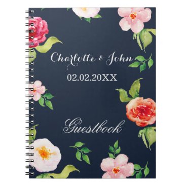 navy and silver watercolor flowers wedding notebook