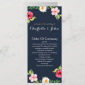 navy and silver watercolor flowers wedding program (Front/Back)