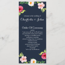 navy and silver watercolor flowers wedding program