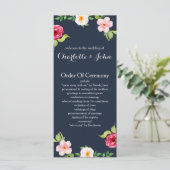 navy and silver watercolor flowers wedding program (Standing Front)