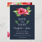 navy and silver watercolor flowers wedding save the date (Front/Back)