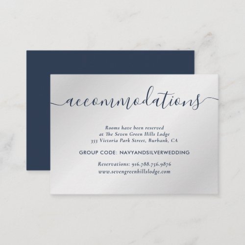 Navy and Silver Wedding Hotel Accommodation Cards