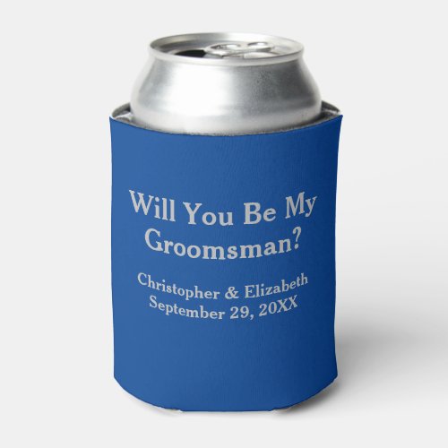 Navy and Silver Will You Be My Groomsman  Can Cooler