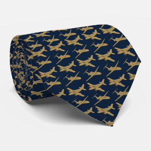 Navy and Tan Airplane Men's Neck Tie
