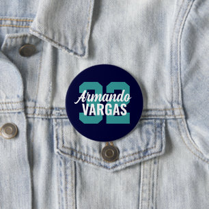 Navy and Teal Athlete Jersey Number Button
