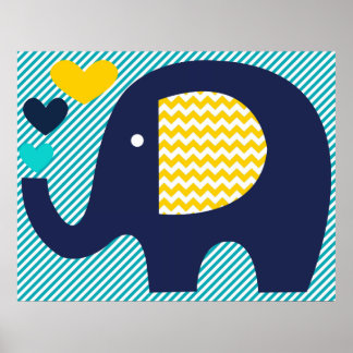 Navy and Teal Elephant Nursery Poster