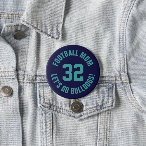 Navy and Teal Football Mom Jersey Number Button
