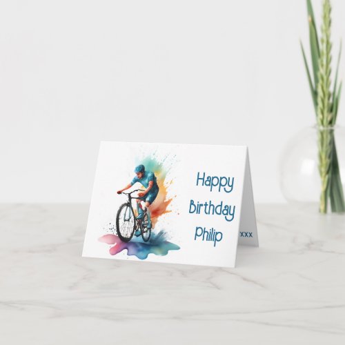 Navy and teal MTB cyclist Birthday Card