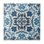 Navy and Teal Ornamental Bloom Ceramic Tile