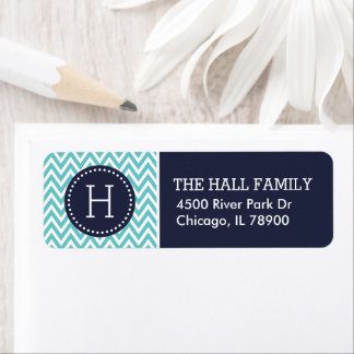 Navy and Turquoise Chevron Monogram Label