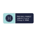 Navy and Turquoise Chevron Monogram Label