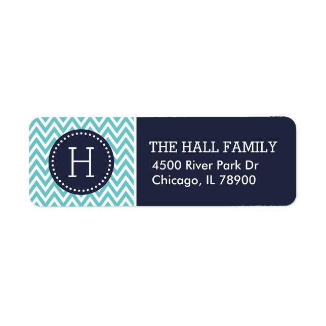Navy and Turquoise Chevron Monogram Label (Front)