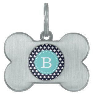 Navy and Turquoise Dots Custom Monogram Pet Name Tag