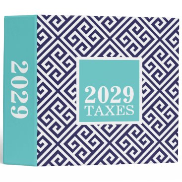 Navy and Turquoise Greek Key Tax Organizer Binder