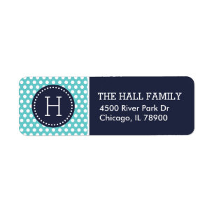 Navy and Turquoise Polka Dots Monogram Label