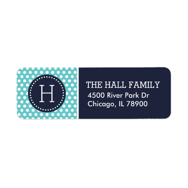 Navy and Turquoise Polka Dots Monogram Label (Front)