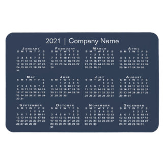 Navy and White 2021 Calendar with Company Name Magnet
