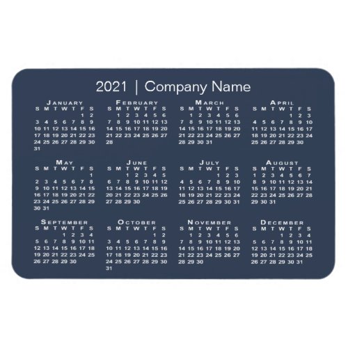 Navy and White 2021 Calendar with Company Name Magnet
