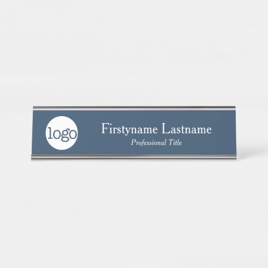 Navy And White Add Logo Name Professional Title Desk Name Plate
