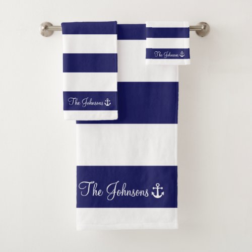 Navy and White Anchor Bath Towel Set