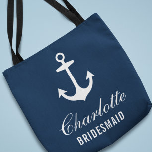 Navy and White Anchor Bridesmaid Nautical Tote Bag