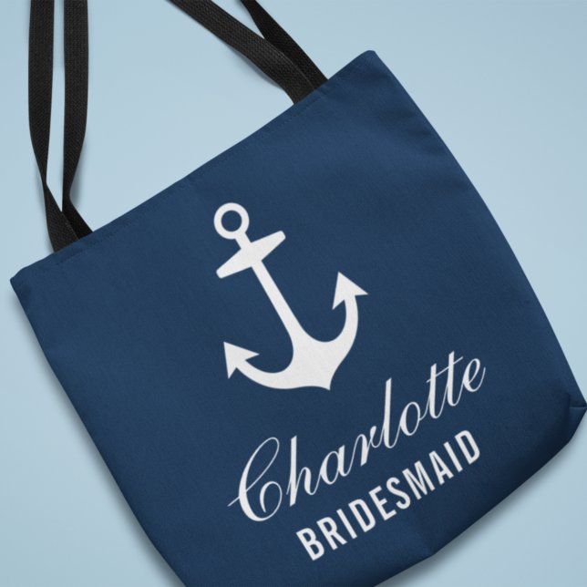 Navy and White Anchor Bridesmaid Nautical Tote Bag (Creator Uploaded)