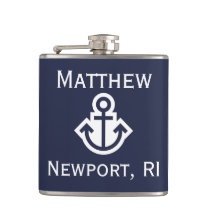 Navy and White Anchor Groomsmen Flask