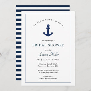 Navy and white Anchor Nautical Bridal Shower Invitation