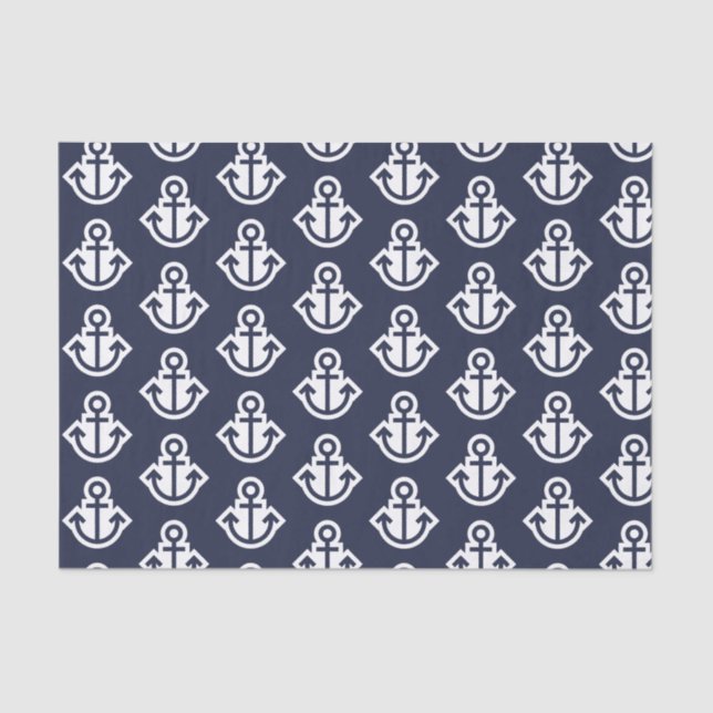 Navy and White Anchors Tissue Paper (Front)