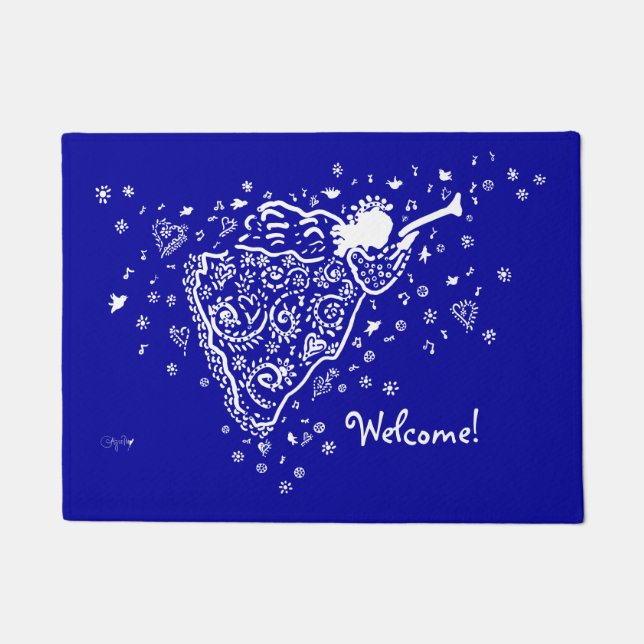 Navy and White Angel Doormat (Front)