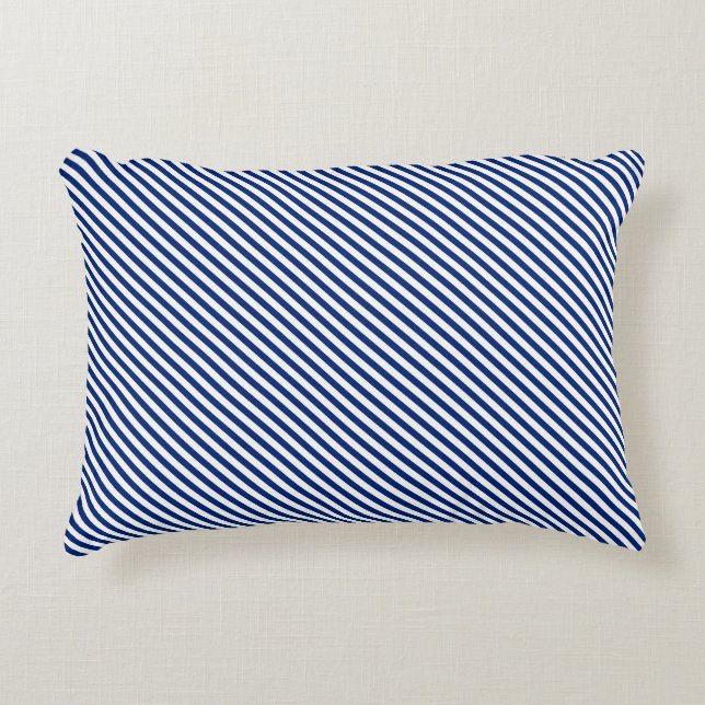 Navy and White Angled Stripes Accent Pillow (Front)