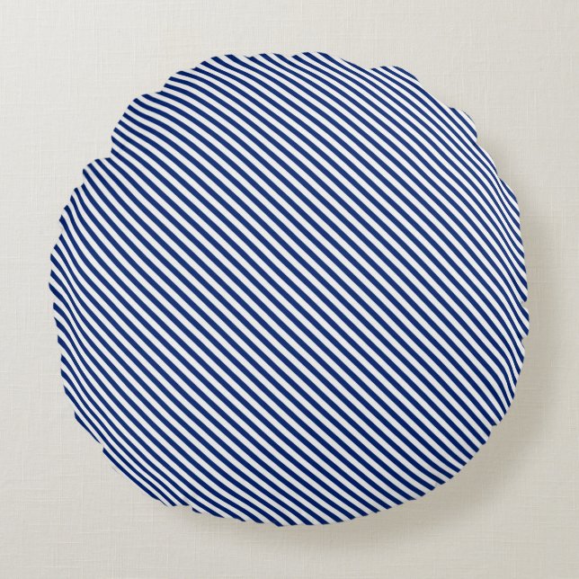 Navy and White Angled Stripes Round Pillow (Front)