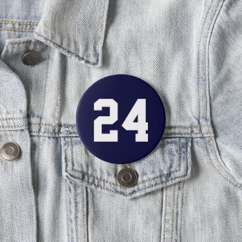 Navy And White Athlete Jersey Number Button by jenniferstuartdesign at Zazzle