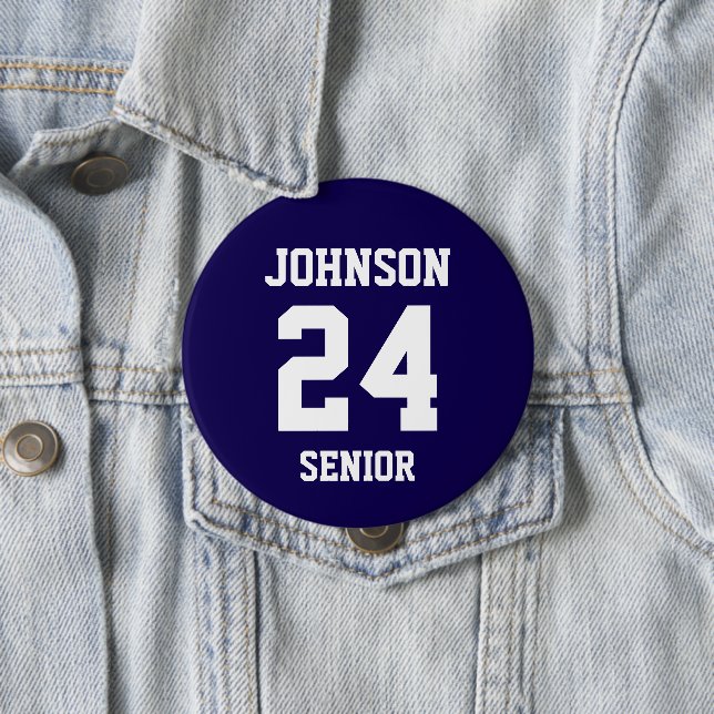 Navy and White Athlete Name Jersey Number Button (In Situ)