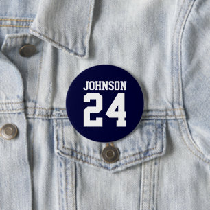 Navy and White Athlete Name Jersey Number Button